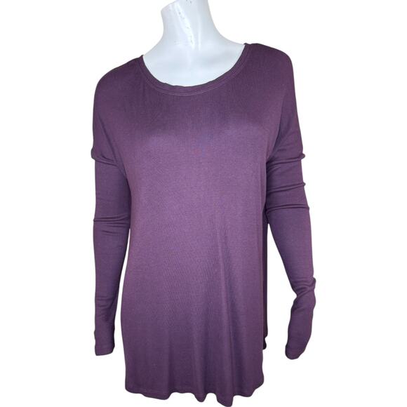 H by Bordeaux Women' Medium Purple Long Sleeve Top Ribbed Knit Stretch Open Back - Picture 1 of 14